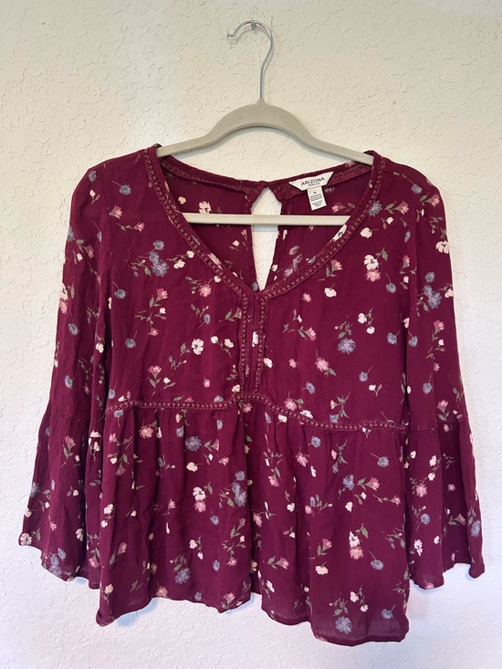 Arizona Jean Company Tops - Boho Dark Floral Soft Floral Peasant Blouse - Burgundy Size M